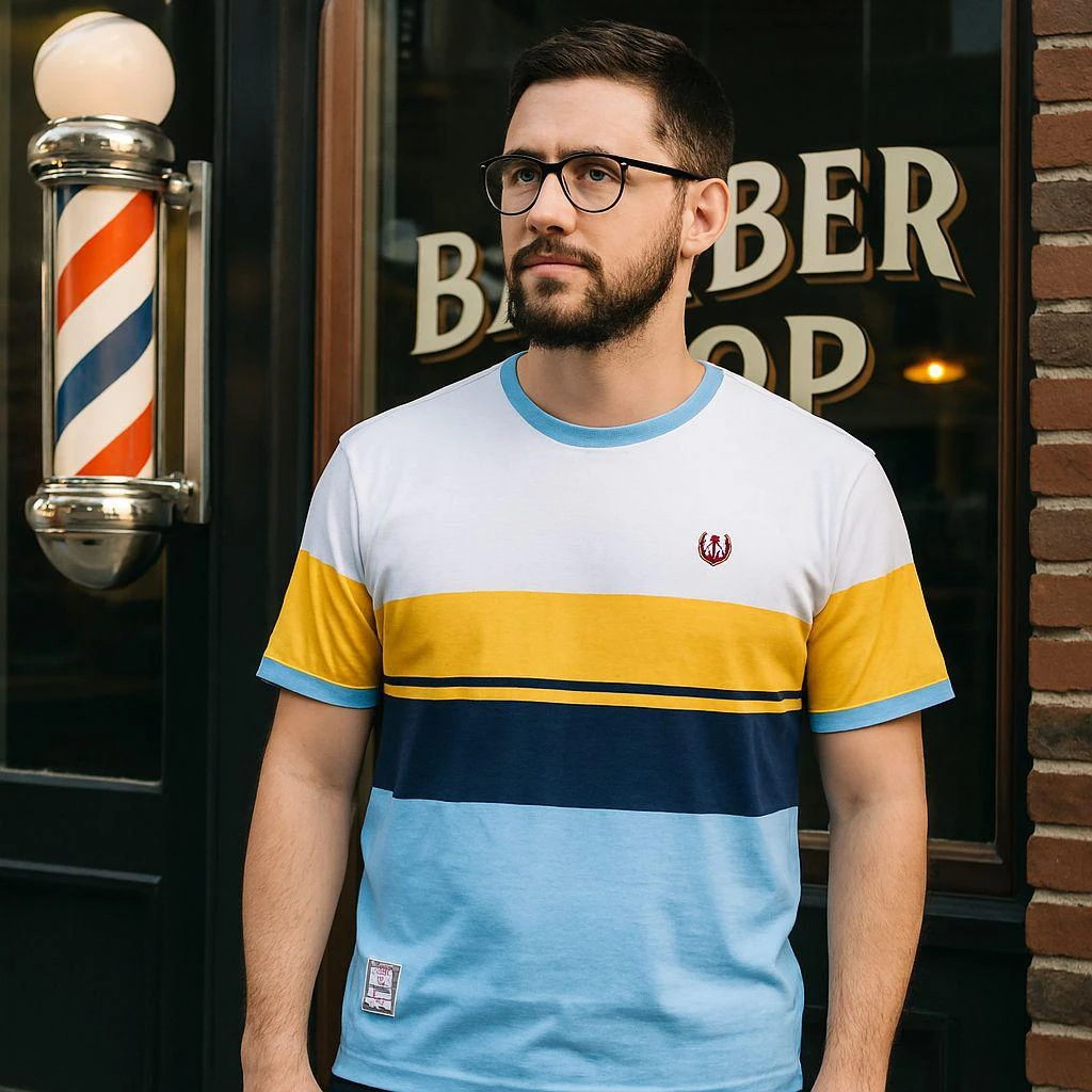 Fred Perry Bold Stripe T-Shirt M5608 N11 Ash Blue Cotton New With Tags Genuine