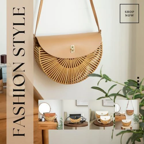 Handwoven Bamboo Bag Summer Straw Purse Crossbody Bags for Women Natural Handmad