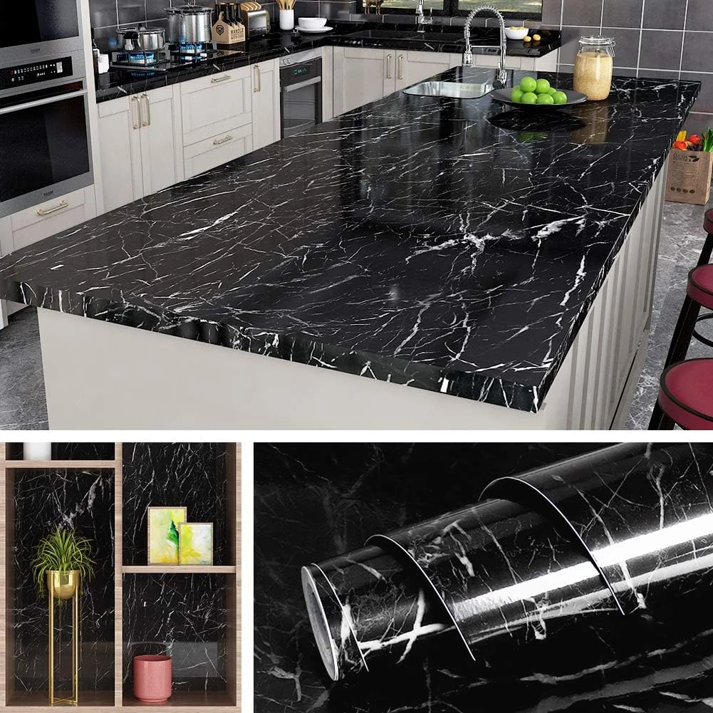 Livelynine Wide Marble Black Contact Paper