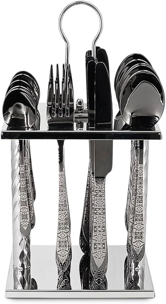 24 Piece Cutlery Set with Stand (6 Knives + 6 Fork...