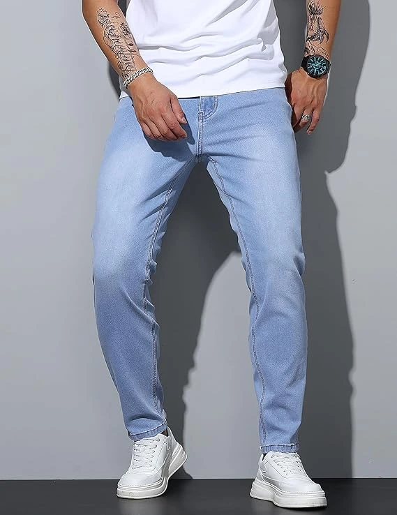 Men's Skinny Fit Jeans Slim Fit Denim Pants Stretchy Jeans Tapered Leg Trousers 
