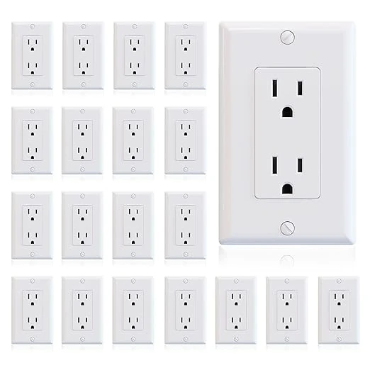 ELEGRP Glossy White Decorator Receptacle, 15A 125V Standard Electrical Wall Outl