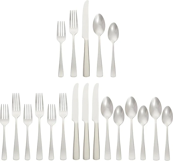 Basics 20-Piece Stainless Steel Flatware Set with Square Edge, Service for 4, Si