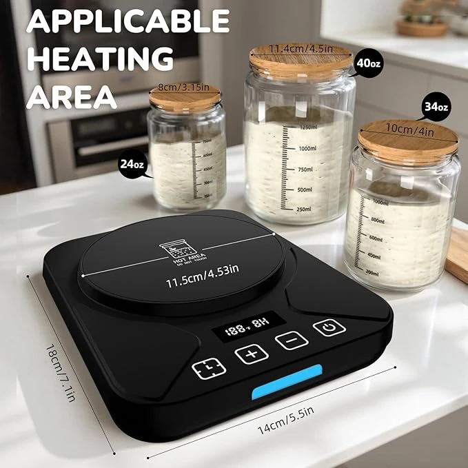 Sourdough Starter Warmer Mat - 24H Timer - Precise 1°F Thermostat Control (70-10