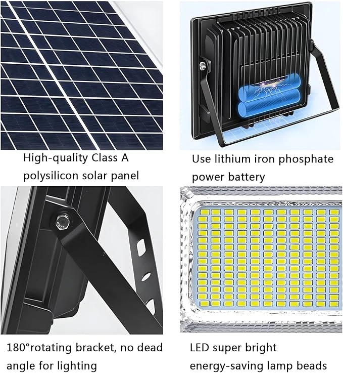 DuBom 300watts Solar Flood Light Outdoor Remote, 6000K Bright LED, IP67 Waterpro