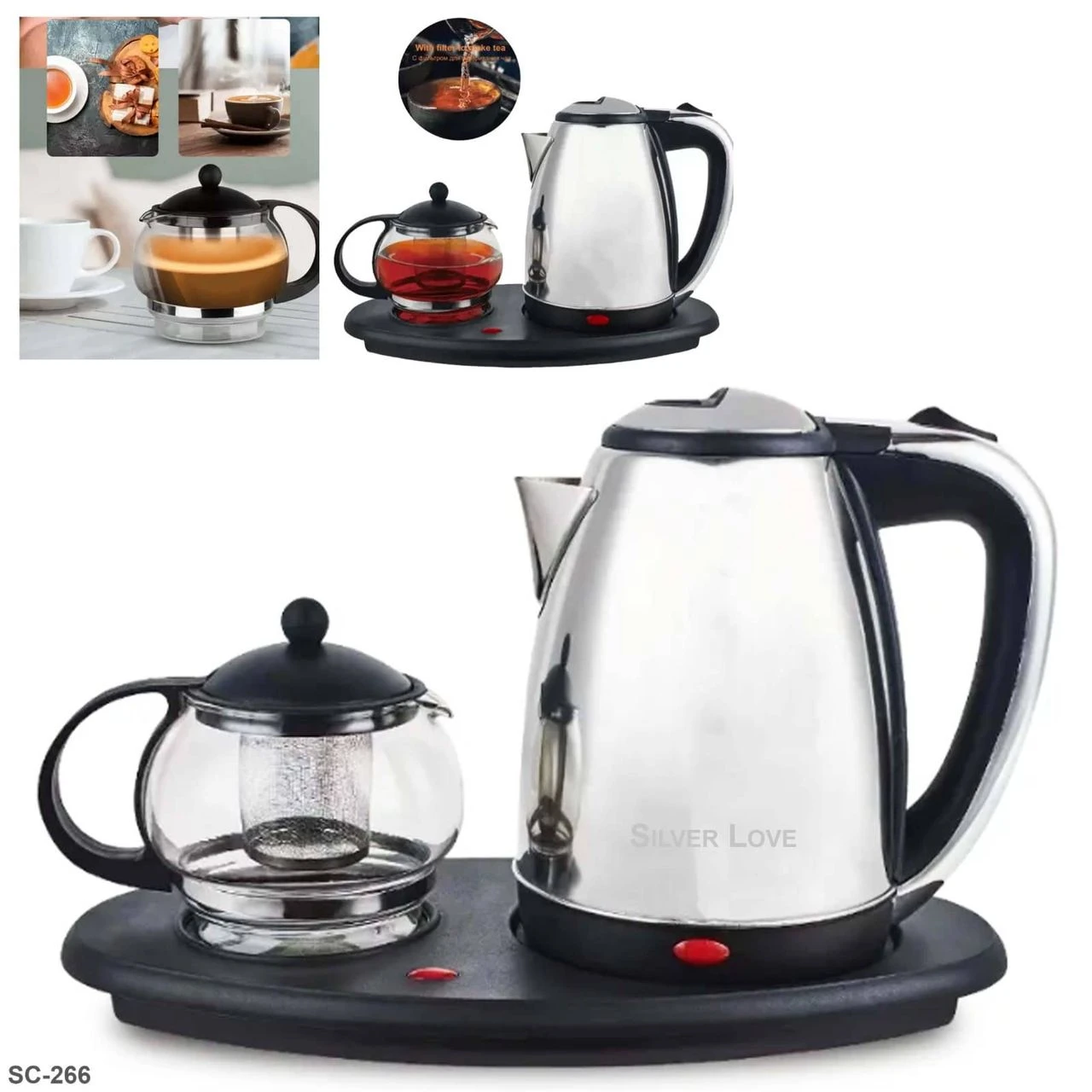 Coffee Tea Maker Water Boiler Glass Teapot Set Electric Kettle Tray Set With Inf