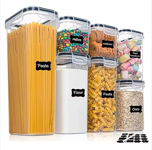 Airtight Food Storage Containers, 6-Piece Set with Labels and pen, Clear Plastic Kitchen Canisters for Pasta, Flour, Snacks- kitchen Accessories - amazon kitchen find - kitchen gadgets -