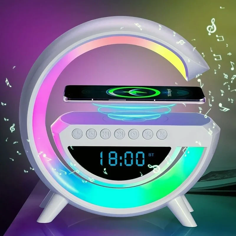 G Shaped Lamp Wireless Charger Speaker With Clock