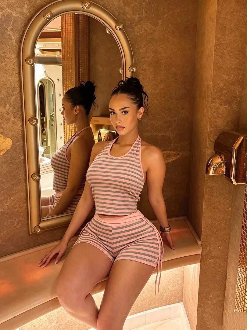 Emely Halter Striped Shor...