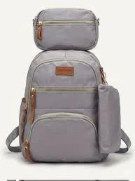 light grey Grenobil 3-piece multi-compartment nylon backpack set featuring gold