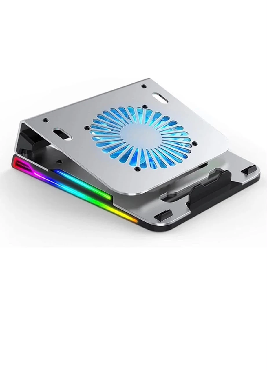Laptop Cooling Pad, RGB. Cooling Pad Radiator Adjustable Laptop Stand, 4 USB Ports, RGB. Light, Laptop Cooler, Easy Storage, Easy to Carry, Suitable for Office, Work from Home, Business Trips, etc. (Color: Silver, Size: Model N12)